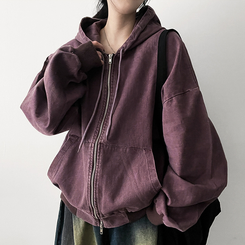 オーバーピグメントフードジップアップ PINK