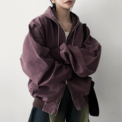 オーバーピグメントフードジップアップ PINK