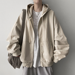 オーバーピグメントフードジップアップ IVORY