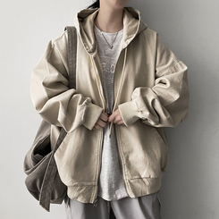 オーバーピグメントフードジップアップ IVORY