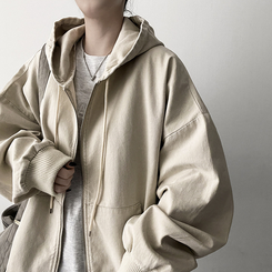 オーバーピグメントフードジップアップ IVORY