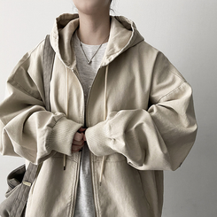 オーバーピグメントフードジップアップ IVORY