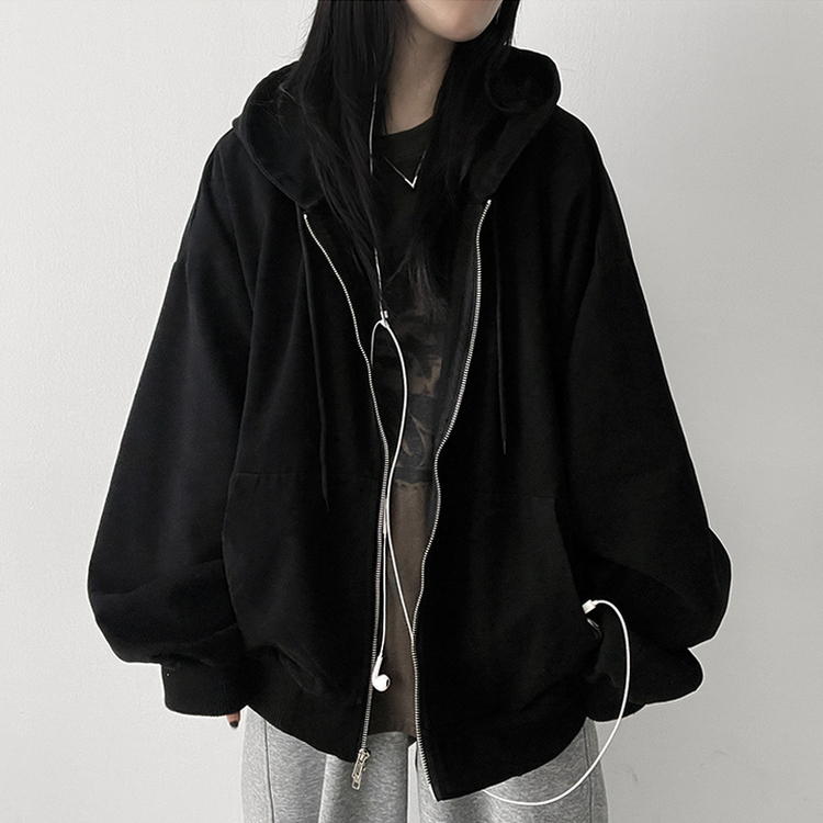 オーバーピグメントフードジップアップ BLACK