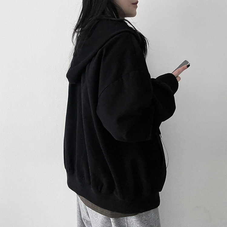 オーバーピグメントフードジップアップ BLACK