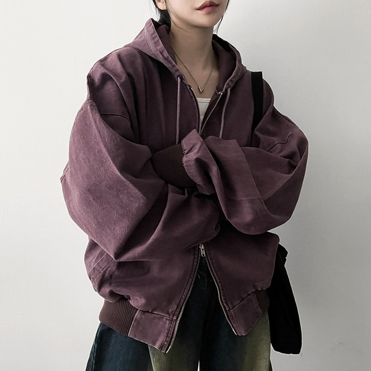 オーバーピグメントフードジップアップ PINK