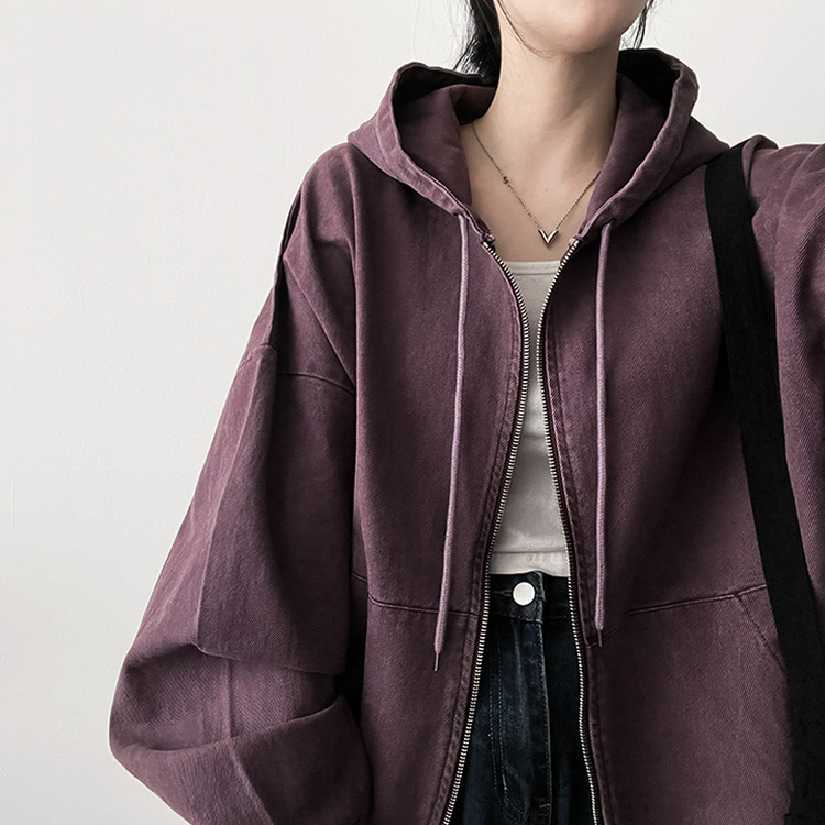 オーバーピグメントフードジップアップ PINK