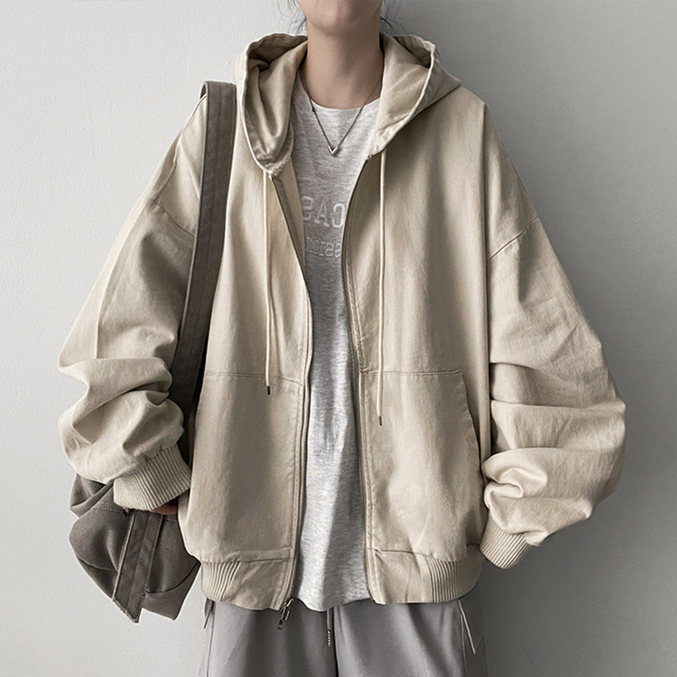 オーバーピグメントフードジップアップ IVORY