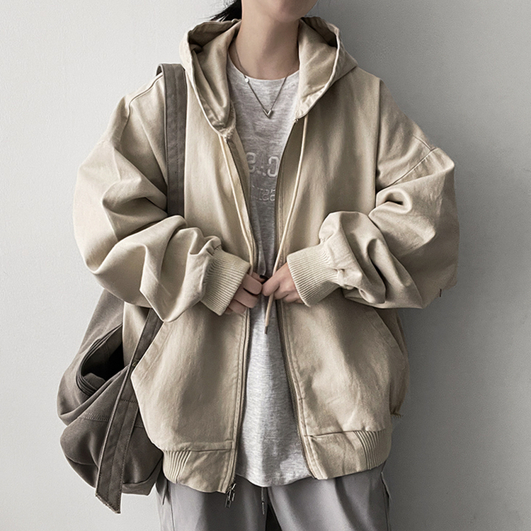 オーバーピグメントフードジップアップ IVORY