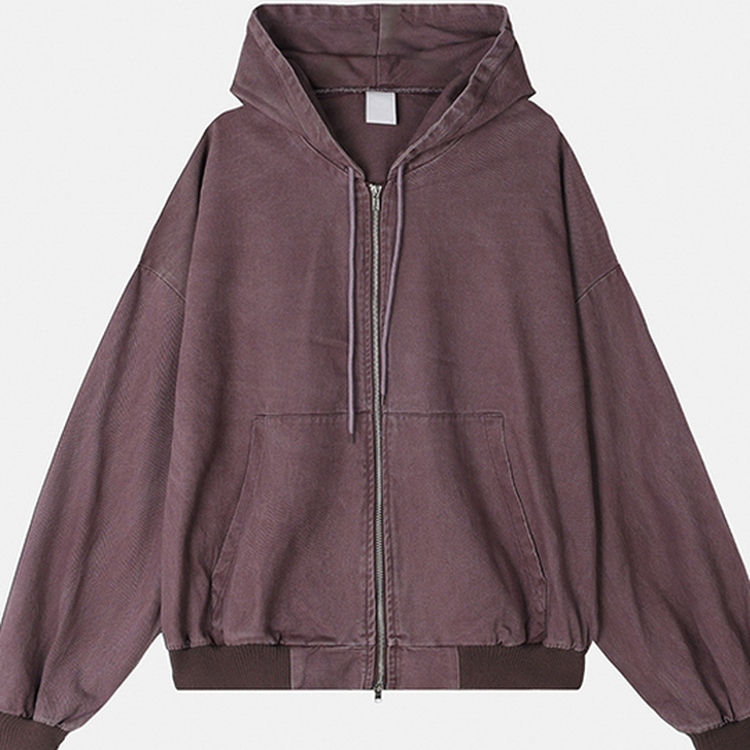 オーバーピグメントフードジップアップ