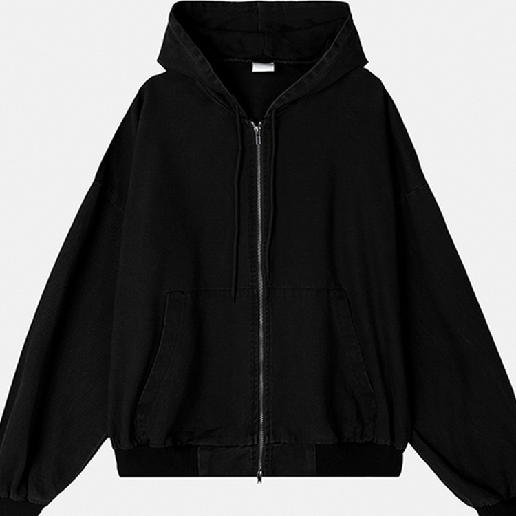 オーバーピグメントフードジップアップ