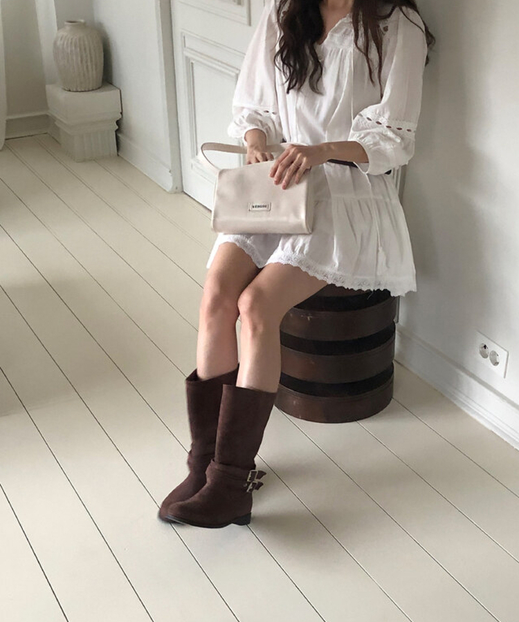 バックルスエードブーツ BROWN