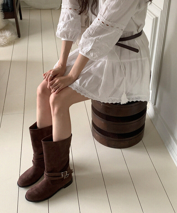バックルスエードブーツ BROWN