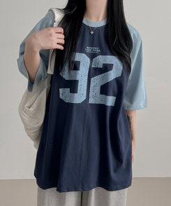 92ナンバー半袖Tシャツ NAVY