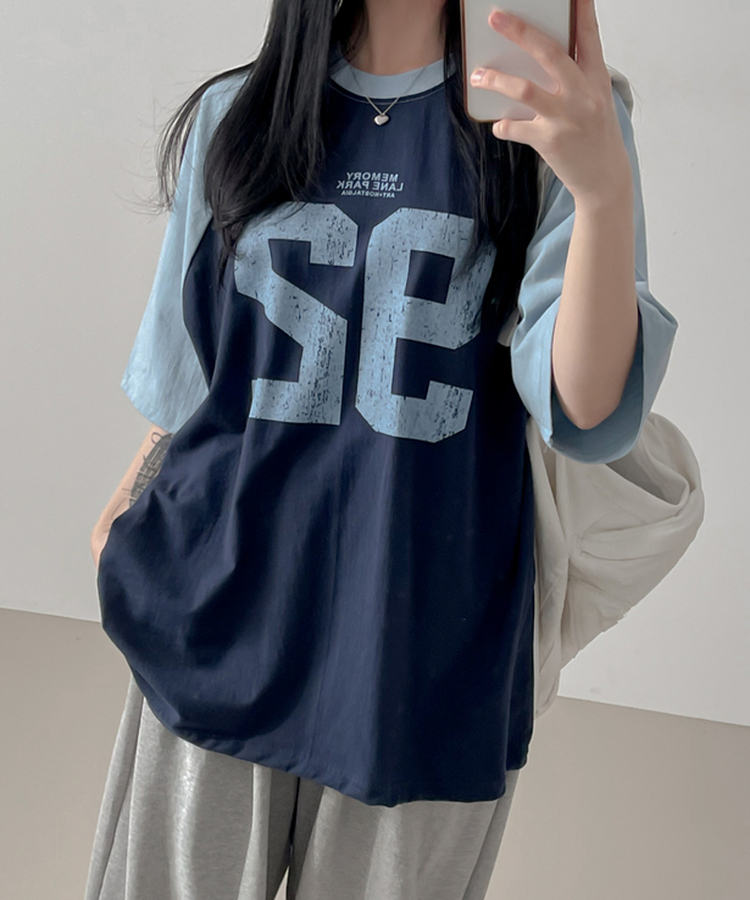 92ナンバー半袖Tシャツ NAVY