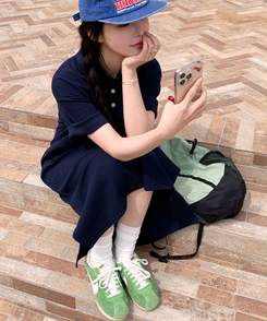 ロングワンピース ワッフルロングワンピース NAVY
