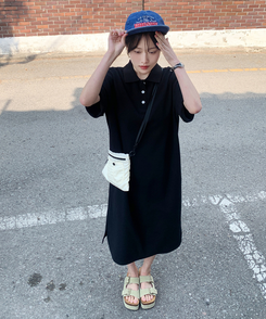 ロングワンピース ワッフルロングワンピース BLACK