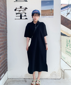ロングワンピース ワッフルロングワンピース BLACK