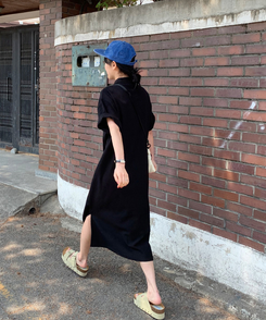 ロングワンピース ワッフルロングワンピース BLACK