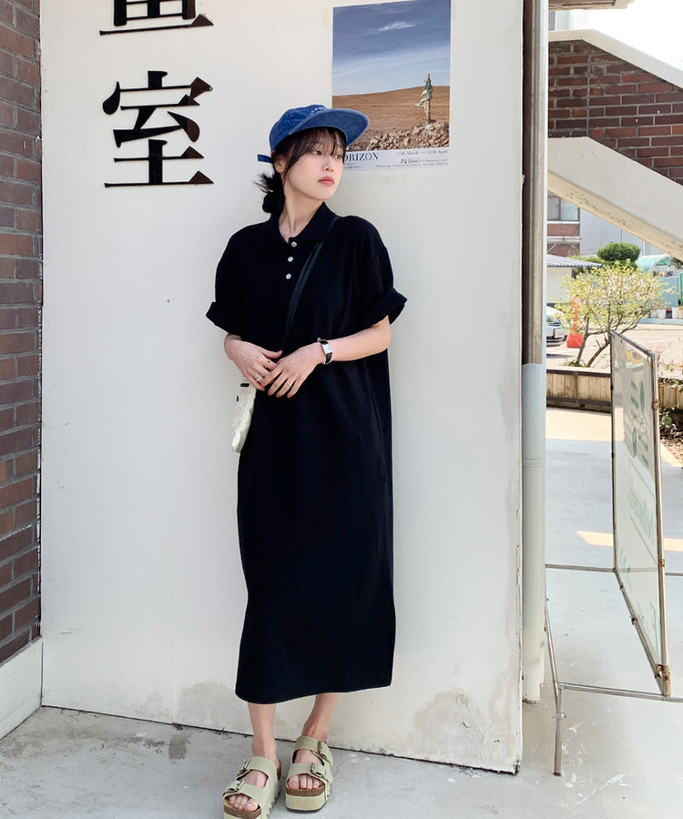 ワッフルロングワンピース BLACK