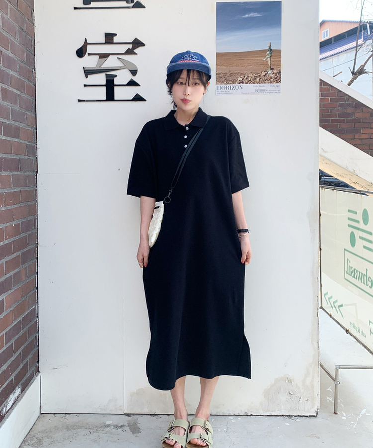 ワッフルロングワンピース BLACK