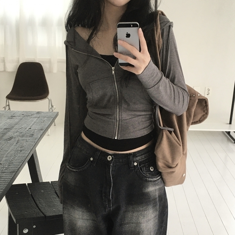 ベーシックスリムフードジップアップ CHARCOAL