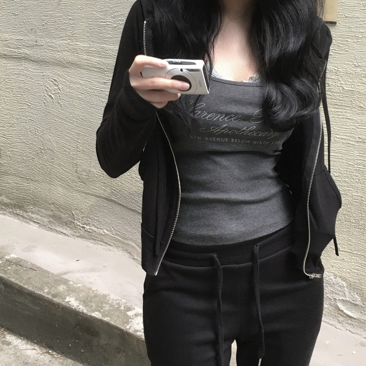 ベーシックスリムフードジップアップ BLACK