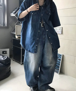 ワイド スリットバルーンパンツ BLUE