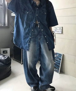ワイド スリットバルーンパンツ BLUE