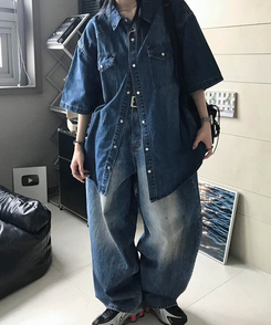 ワイド スリットバルーンパンツ BLUE