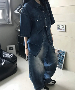 ワイド スリットバルーンパンツ BLUE