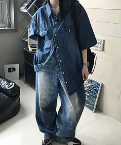 ワイド スリットバルーンパンツ BLUE