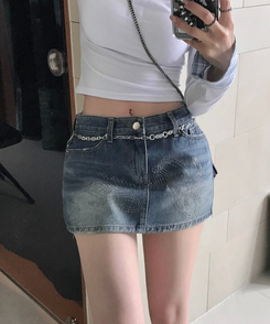 ミニスカート キュービックデニムスカート DARK DENIM