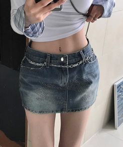 ミニスカート キュービックデニムスカート DARK DENIM