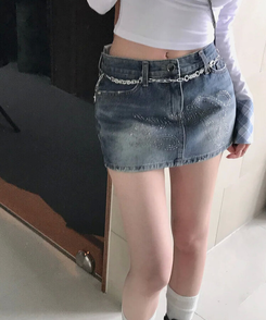 ミニスカート キュービックデニムスカート DARK DENIM