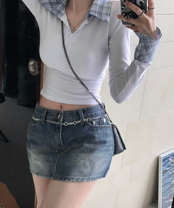 ミニスカート キュービックデニムスカート DARK DENIM