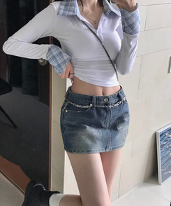 ミニスカート キュービックデニムスカート DARK DENIM