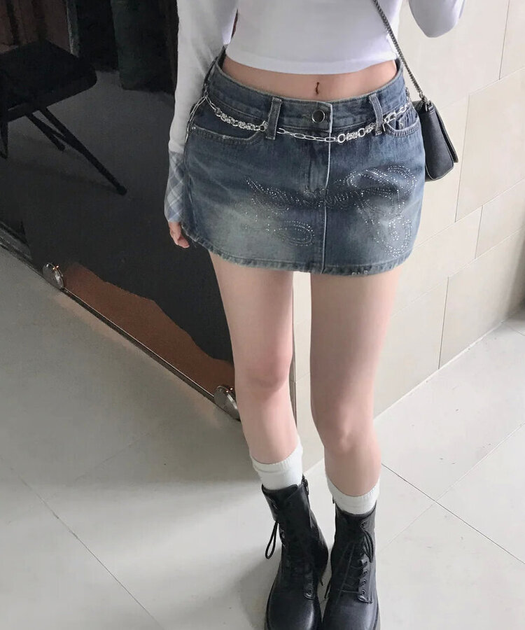キュービックデニムスカート DARK DENIM