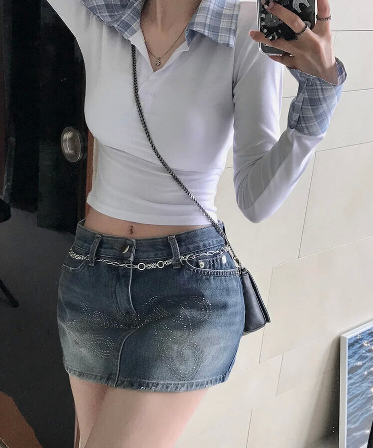 キュービックデニムスカート DARK DENIM