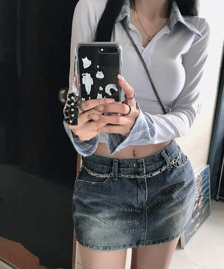 キュービックデニムスカート DARK DENIM