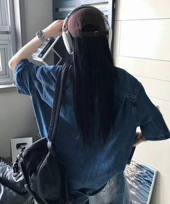 シャツ スティックデニム半袖シャツ BLUE