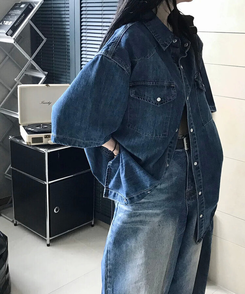 シャツ スティックデニム半袖シャツ BLUE