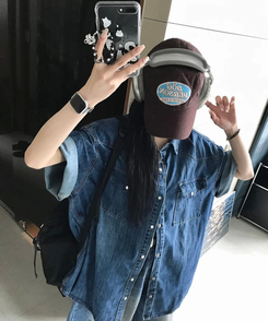 シャツ スティックデニム半袖シャツ BLUE