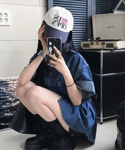 シャツ スティックデニム半袖シャツ BLUE