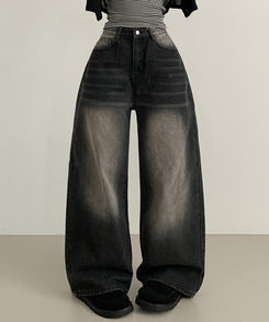ワイド ウォッシングデニムロングワイドパンツ BLACK DENIM