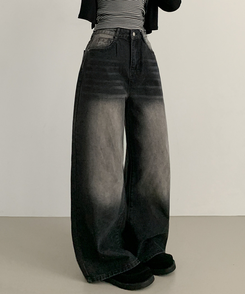 ワイド ウォッシングデニムロングワイドパンツ BLACK DENIM