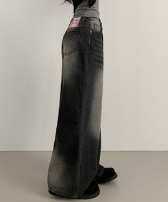 ワイド ウォッシングデニムロングワイドパンツ BLACK DENIM