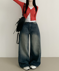 ワイド ウォッシングデニムロングワイドパンツ DARK DENIM