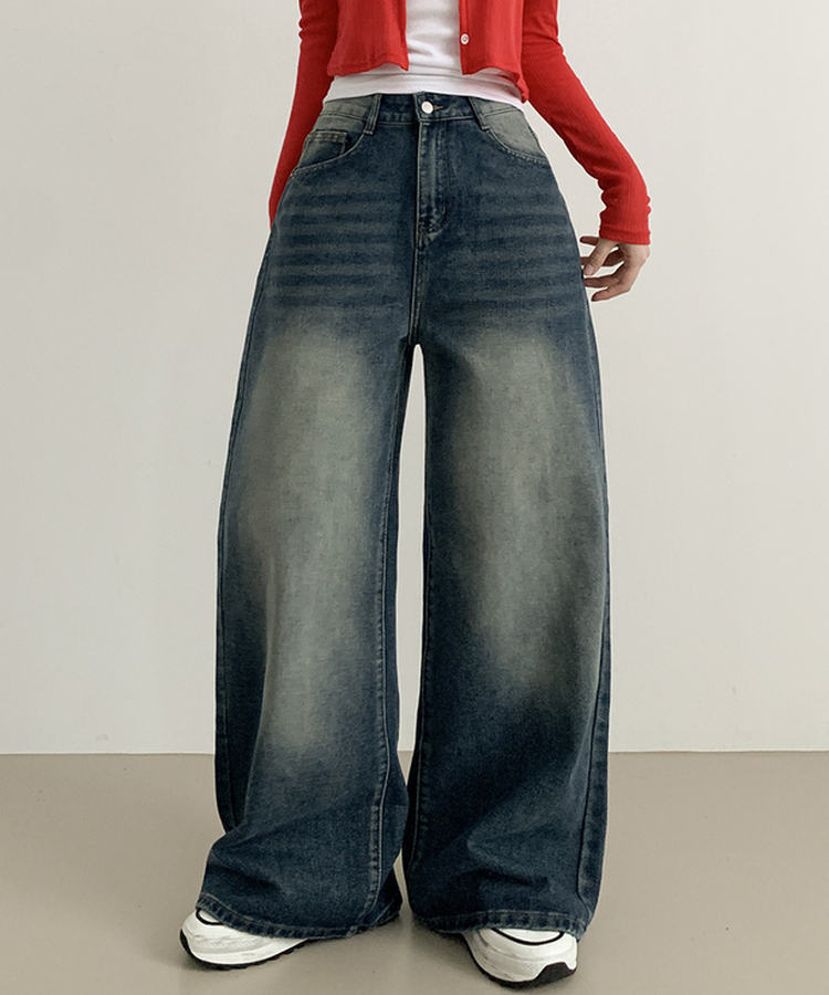 ウォッシングデニムロングワイドパンツ DARK DENIM