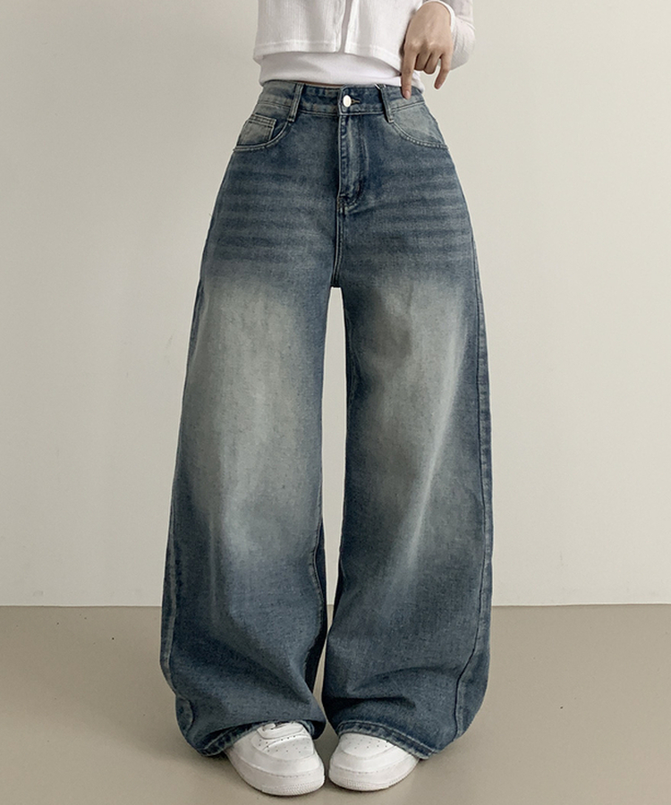 ウォッシングデニムロングワイドパンツ LIGHT DENIM