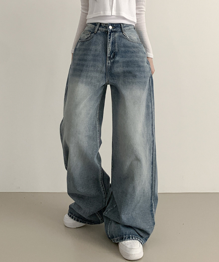 ウォッシングデニムロングワイドパンツ LIGHT DENIM
